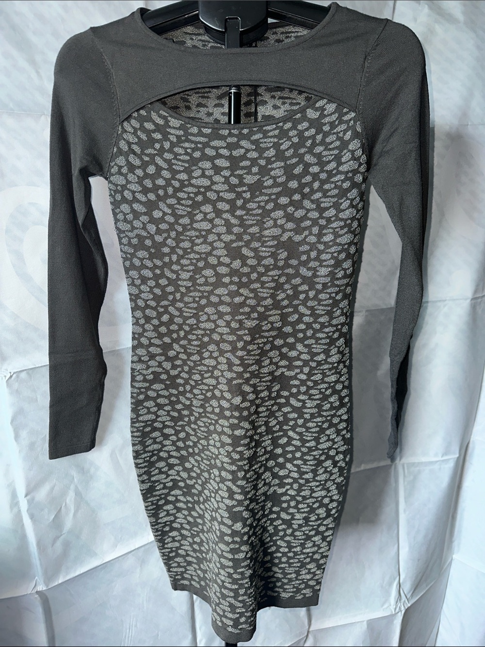 Guess by Marciano Charcoal Gray Long-Sleeve Patterned Knit Dress